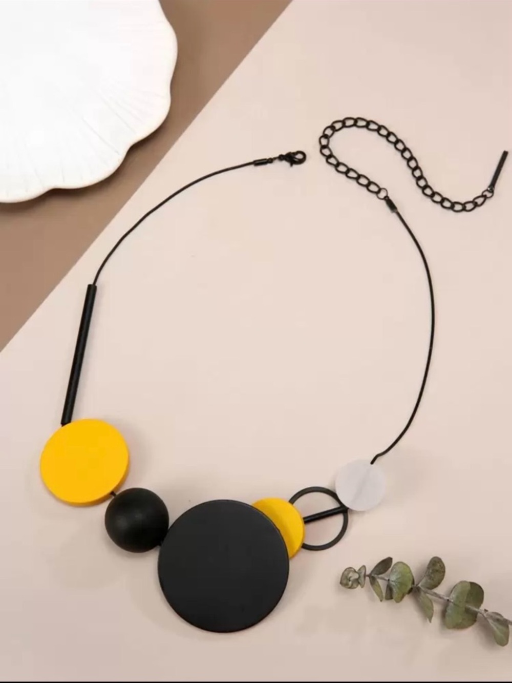 Modern Geometric Statement Necklace Abstract Art Black Yellow Pendant JewelryNWT